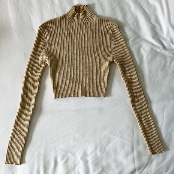 SHEIN Tan Mock-Neck Rib-Knit Sweater Size Small - Picture 4 of 11